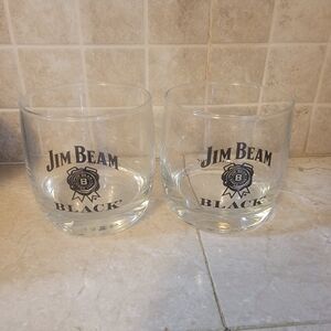 Jim Beam Black 8 oz Rocks Glass Drink Smart Black Label - Set Of 2
